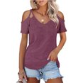 thumbnail image 1 of Camisetas de manga corta, camisetas con hombros descubiertos, camisetas con hombros descubiertos para mujer, camiseta con cuello en V, estética elegante, 1 of 5