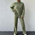 thumbnail image 2 of Two Piece Sets for Women Solid Color Loose And Fashionable Knitted High Neck Slit Top Pocket Pants Casual Set Suit, 2 of 8