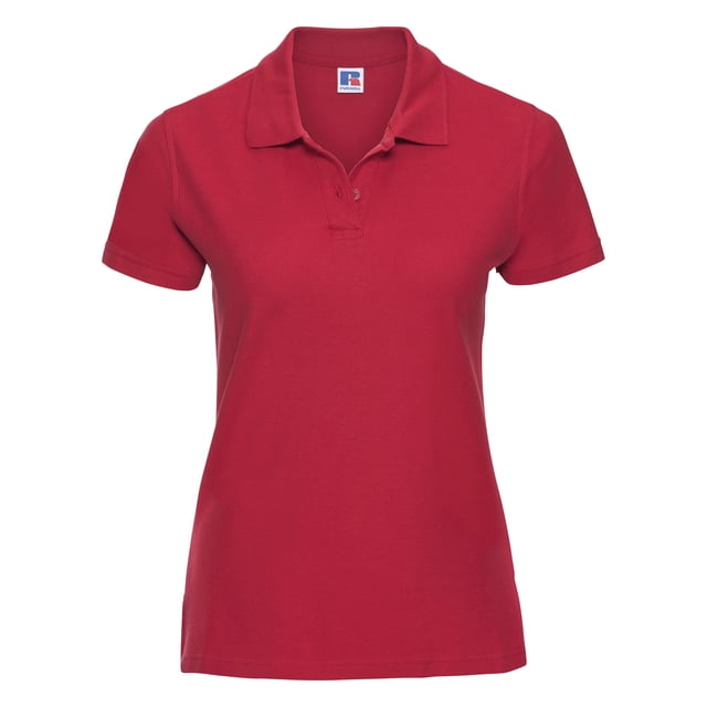 Russell- Polo clásico de manga corta de algodón para mujer (Rojo)