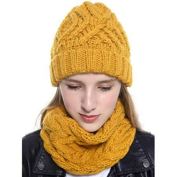 Viworld Womens Crochet Knitted Baggy Soft Beanie Hats Earflap Scarf Neck Warmer Set Ladies Winter Warm Skateboard Ski Plain Caps Scarves Outdoor Casual