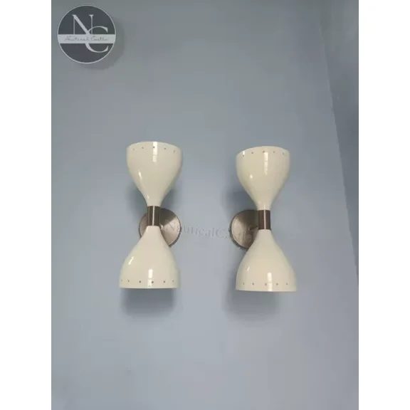 Cream White Wall Sconce Pair 1950s