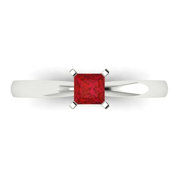 Solitaire Engagement Ring for Women - 0.5ct Simulated Ruby in 14K White Gold Promise Ring