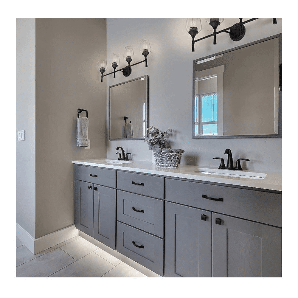 Sunset Lighting Black Vanity Light for Bathroom | Wall Mount Fixture for Over Mirror and Above Sink with Clear Glass Shades 4-Light F27014-31