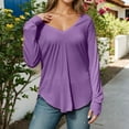thumbnail image 3 of Fiaer,Long Sleeve V Neck Tshirts for Women,Womens Plus Size Loose Fit Casual T Shirts,Women's Trendy Going out Basic Tops Purple M, 3 of 6