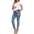 thumbnail image 2 of INSPIRE CHIC Women's Maternity Skinny Jeans Ripped High Waist Side Panel Pregnancy Jeans High Stretchy Denim Pants with Pockets 2026 S Light Blue, 2 of 6