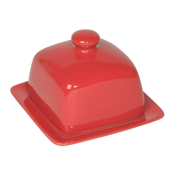 Now Designs Stoneware Dishwasher/Microwave Safe Square Butter Dish, Red