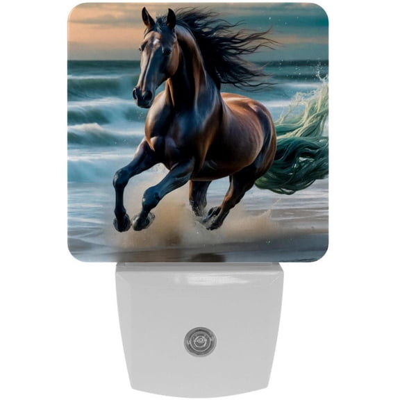 PhooArto Running Horse on Beach Plug in LED Night Light Auto Sensor Dusk to Dawn Decorative Night for Bedroom, Bathroom, Kitchen, Hallway, Stairs, Baby's Room, Energy Saving