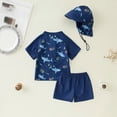 thumbnail image 3 of Kaprioy Toddler Baby Boys' 3-Piece Swimsuit Set Short Sleeve Bathing Suit Baby Rash Guard Swimwear with Sun Hat, 3 of 7