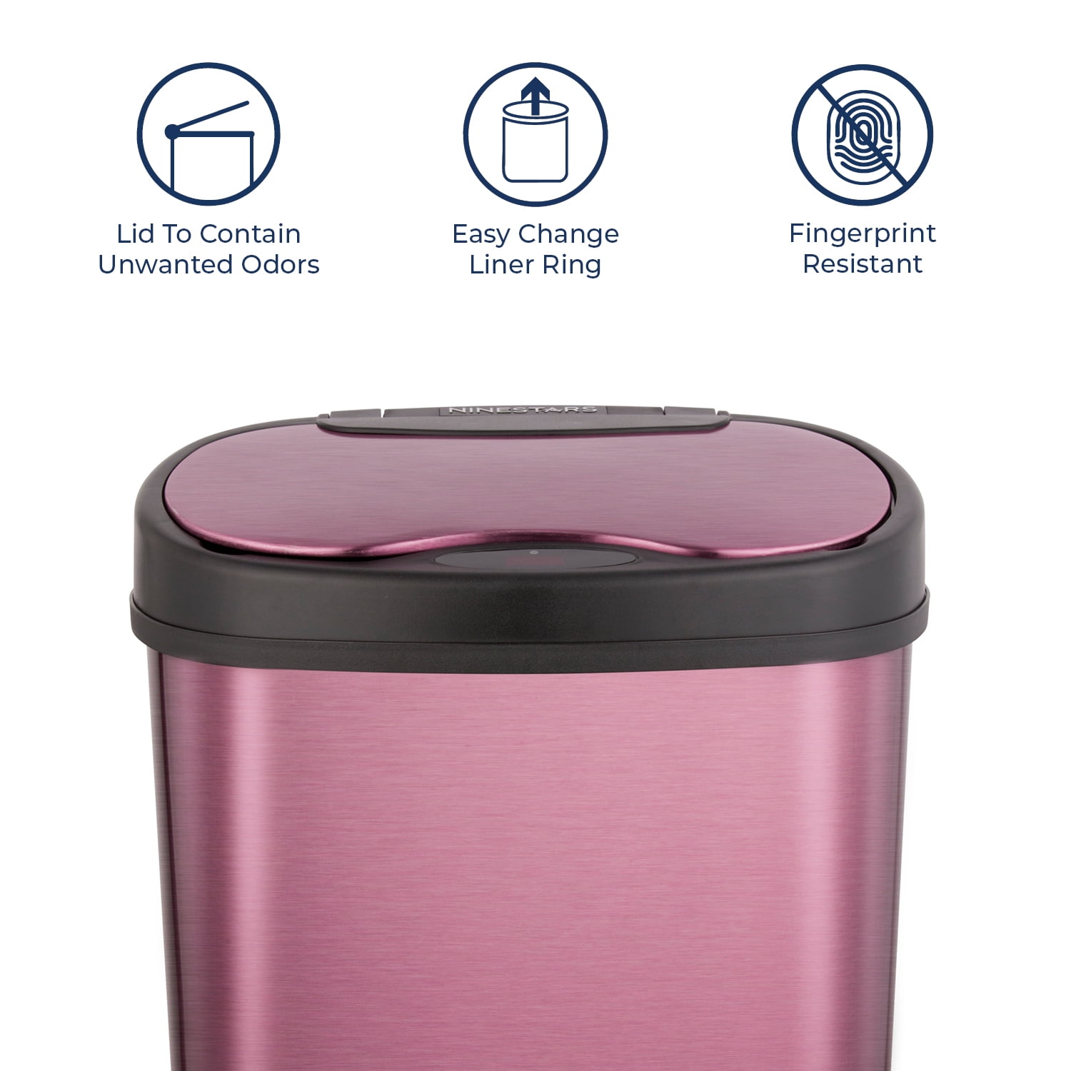 Nine Stars Automatic Bathroom Trash Can, 3.2 Gallon Stainless Steel, Motion Sensor Hands-Free Soft-Close Lid Garbage Bin, Burgundy