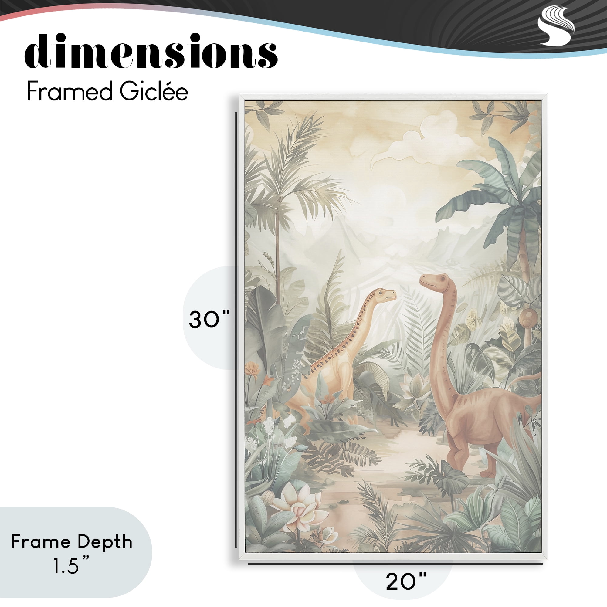 Stupell Industries Muted Dinosaurs in Jungle White Framed Giclee Art, design by Ray Powers