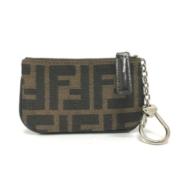 Pre-Owned FENDI Zucca Wallet with Coin Purse and Key Ring, Canvas, Brown, Women's (Good)