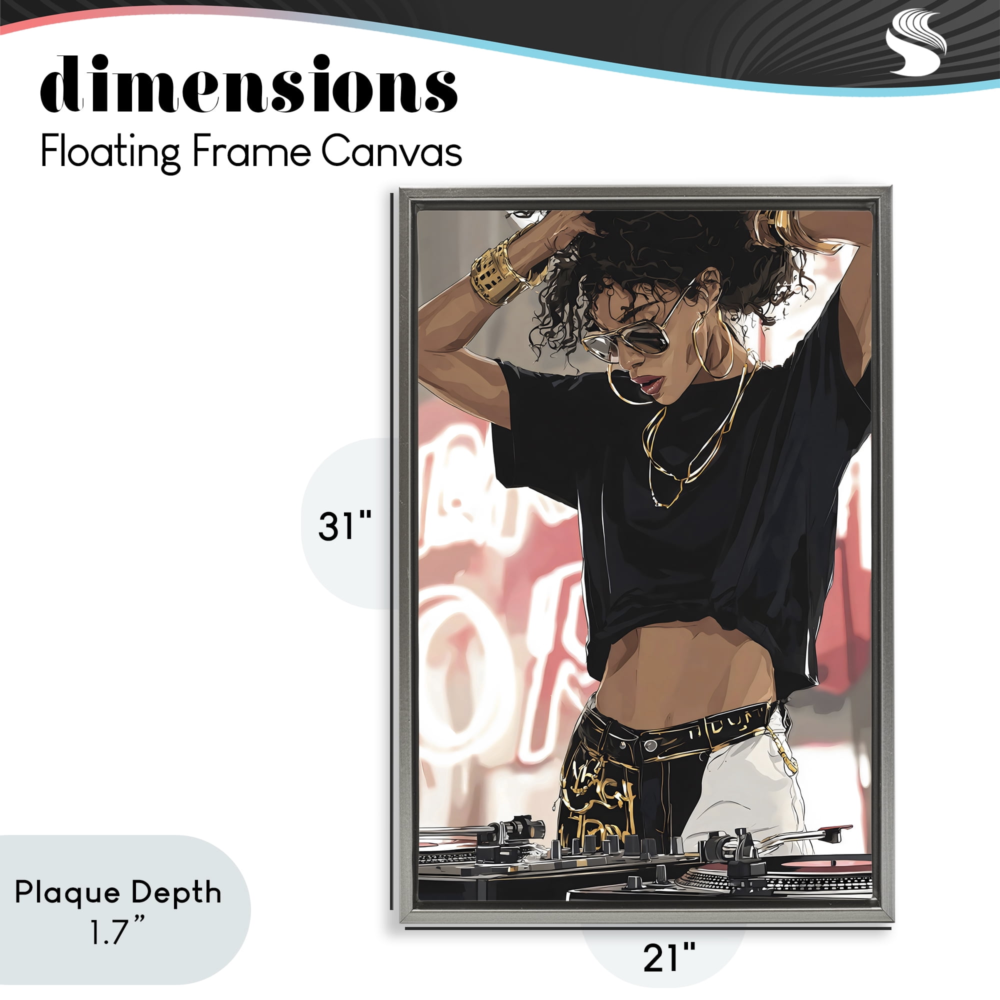 Stupell Industries Trendy Female DJ Musician Gray Framed Floater Canvas Wall Art, design by Franklyn Gregory