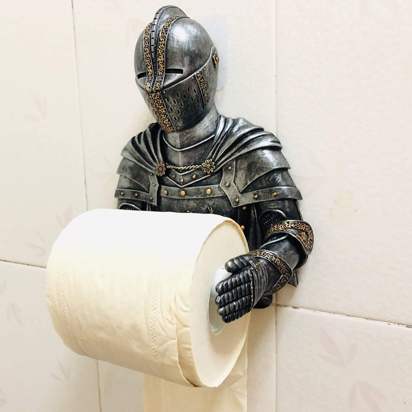 Wall Toilet Paper Holders Medieval Statue Knight Toilet Paper Dispenser Vintage Roll Paper Stand for Bathroom Toilet