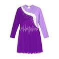 thumbnail image 5 of Alvivi Kids Girls Rhinestone Mesh Splice Figure Ice Skating Dress Ballet Leotard Tutu Dress Purple 6, 5 of 7