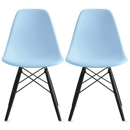 - 2xhome - Set of 2 (Two) Blue - Eames Style Side Black Dark Wood Legs Eiffel Dining Room Chair - Lounge Chair No Arm Armless Less Chairs Seats Molded Plastic