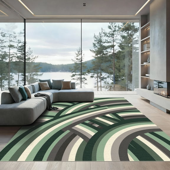 ODIKA 4'x6' Machine Washable Non-Slip Area Rug, Abstract Green High Traffic Rug, Green, 1001730
