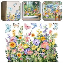 Kids Bedroom Set Colorful Floral Bouquet Window Sticker Flower Window Clings Reusable Removable Double For Home Decor, Household Stickers