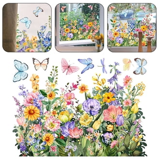 Spring Garden Flower Window Clings - 9 Sheets Removable Bee Butterfly Floral Stickers For Party Kids Room