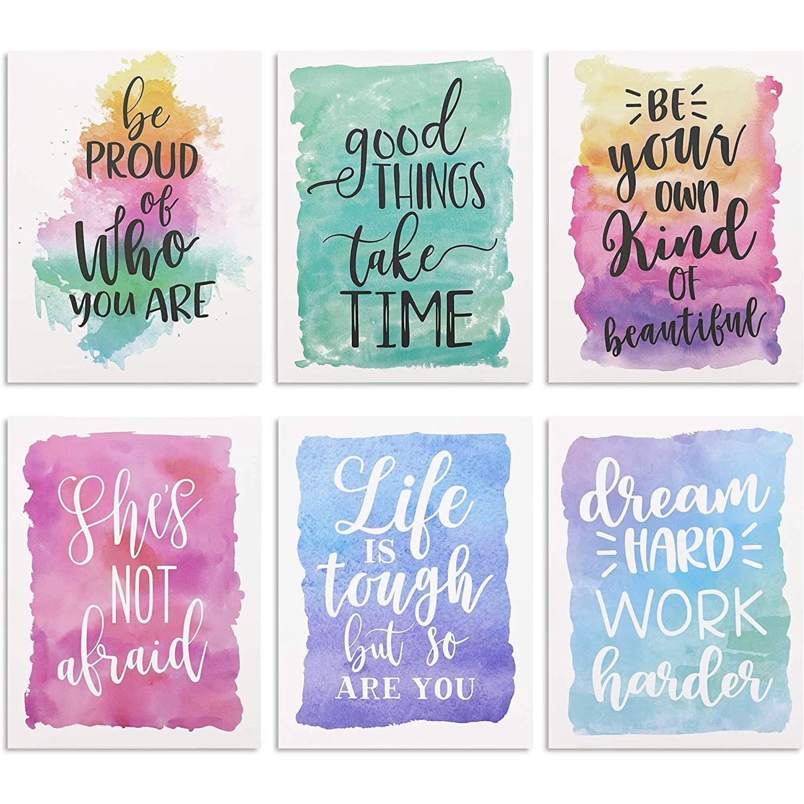 12 Pack Watercolor Pocket Folders with Inspirational Quotes, Cute Folders for School, Letter Size