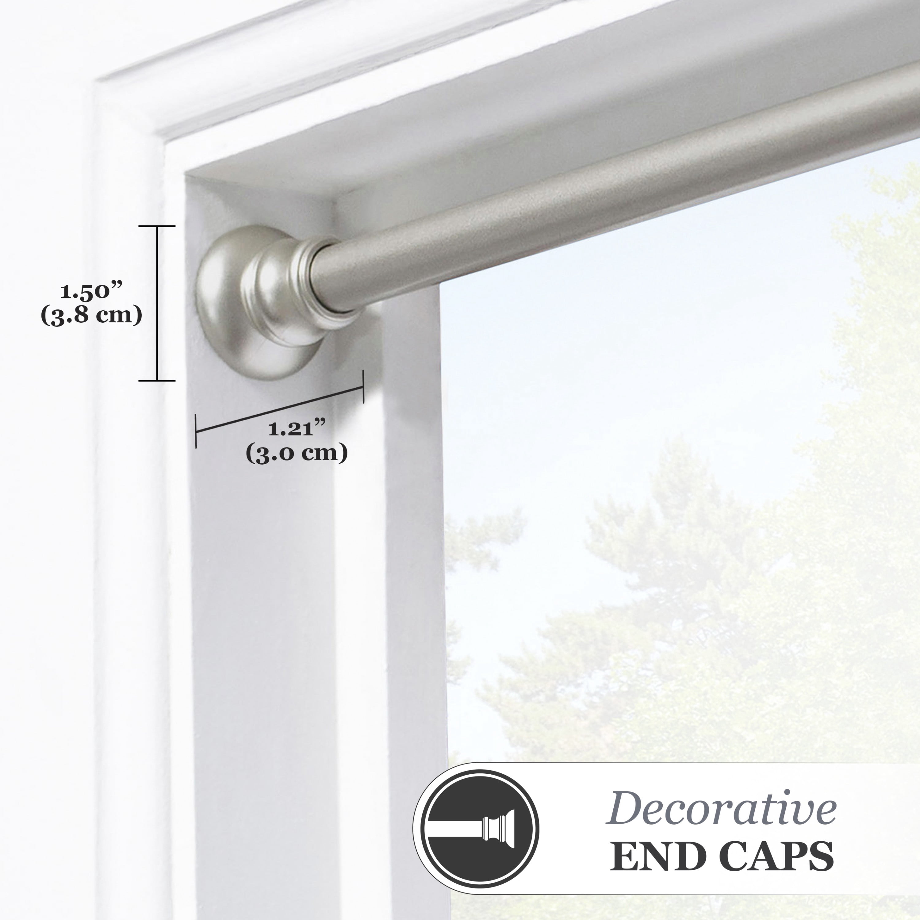 Kenney Nicholas 5/8" Twist & Fit No Tools Adjustable Tension Rod Window Curtain Rod, 48-84", Brushed Nickel