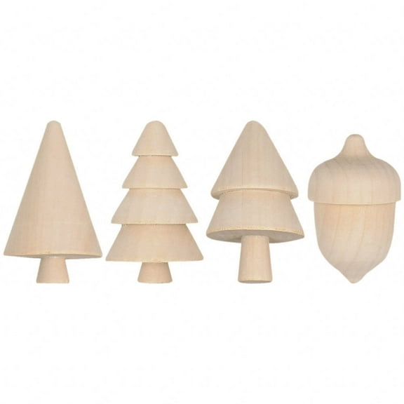 Homoyoyo Unpainted Wooden Christmas Tree and Acorn Set Khaki Holiday Craft Decor 1 Set for Kids and Adults