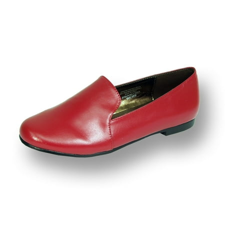 PEERAGE Charlie Women Wide Width Leather Flat for Everyday Wear RED (Best Shoes For Flat And Wide Feet)