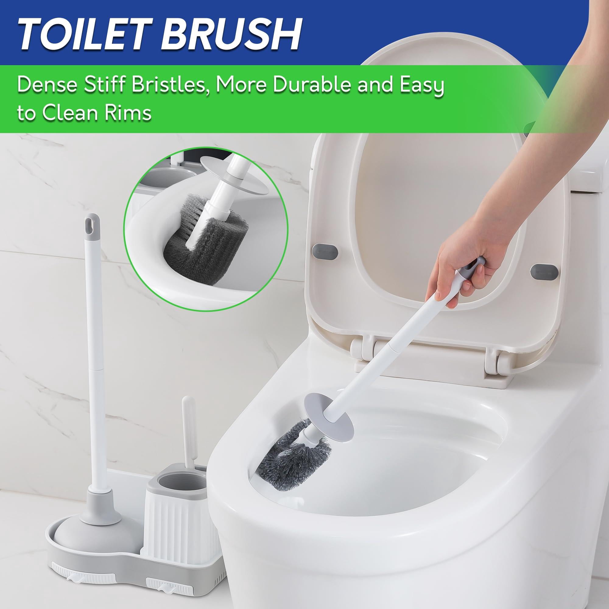 Toilet Brush And Plunger Set With Crevice Cleaning  White Combo Holder Bathroom Bowl Heavy Duty