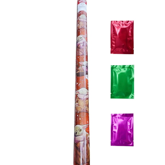 Mandalorian Red Child Baby Yoda Star Wars Gift Wrapping Paper, 50 sq ft (1 Roll) Premium Paper Grid Lines Back Easy Cutting Birthday Christmas Holiday Gift Wrap Bonus Snoep in Beperkte Oplage