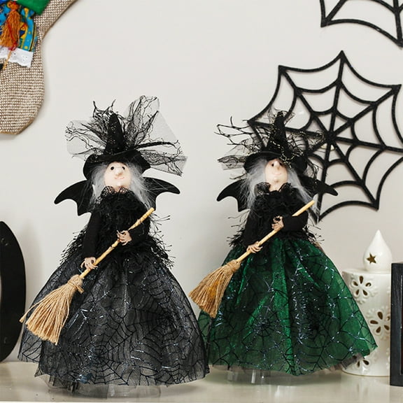 Witch Doll,Kitchen Witch Doll,Flying Witch,Lovely Witch Decor Suspending Witch Figurine For Halloween Halloween Decoration Vintage Hanging Kitchen(Green 11*8in)