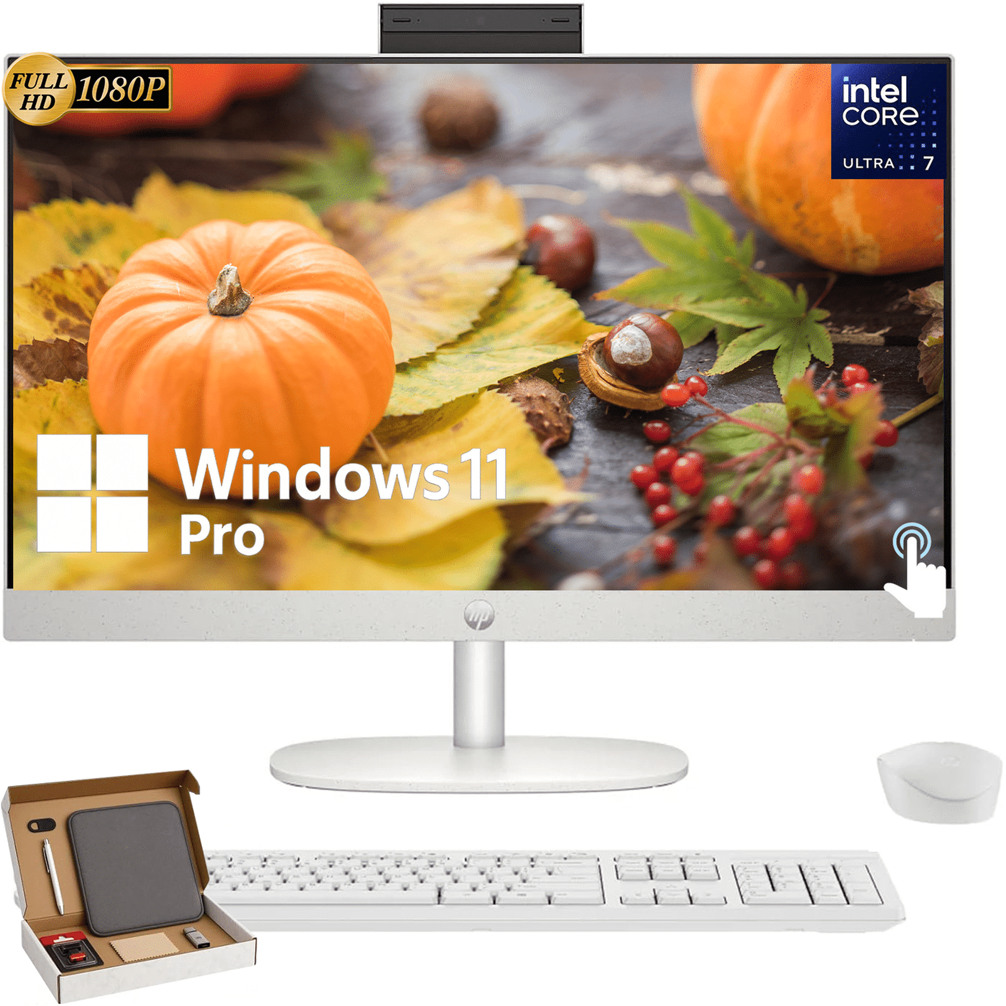 HP All-in-One 27" Touchscreen Desktop Computer for Business & Student – FHD IPS LED Touch Display, Intel Core Ultra 7-155U, 16GB DDR5 RAM, 1TB SSD, Windows 11 Pro, WiFi 6, Shell White