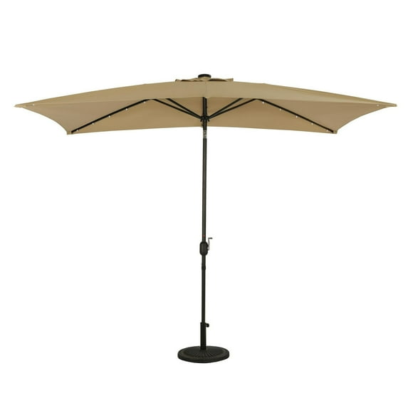 Nassau 6.5-ft x 10-ft Rectangular Market Umbrella with LED Bulb Lights - Champagne - Breez-Tex Canopy