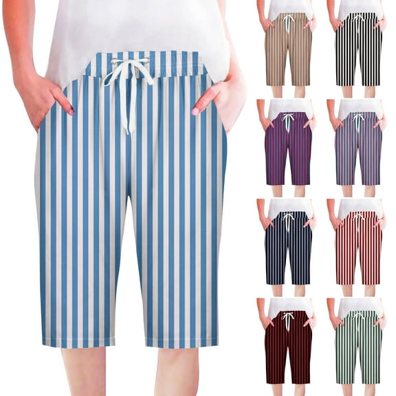 Casual Shorts for Women Bovxnpu Women's 10" Inseam Drawstring Linen Short,Women Shorts Casual Pants Straight Leg Drawstring Elastic Waist Loose Comfy Pants With Pockets