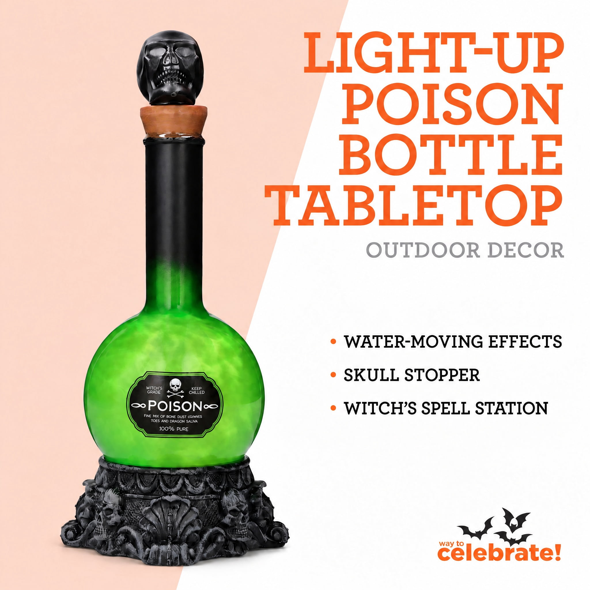Light-Up Poison Bottle Tabletop Decoration, Green, 12", Halloween by Way To Celebrate