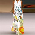 thumbnail image 2 of PENGXIANG Jupe Noire Robe Imprimée Sans Manches Col en V Ourlet Fendu Kaftan Ample Longue Robe, 2 of 6