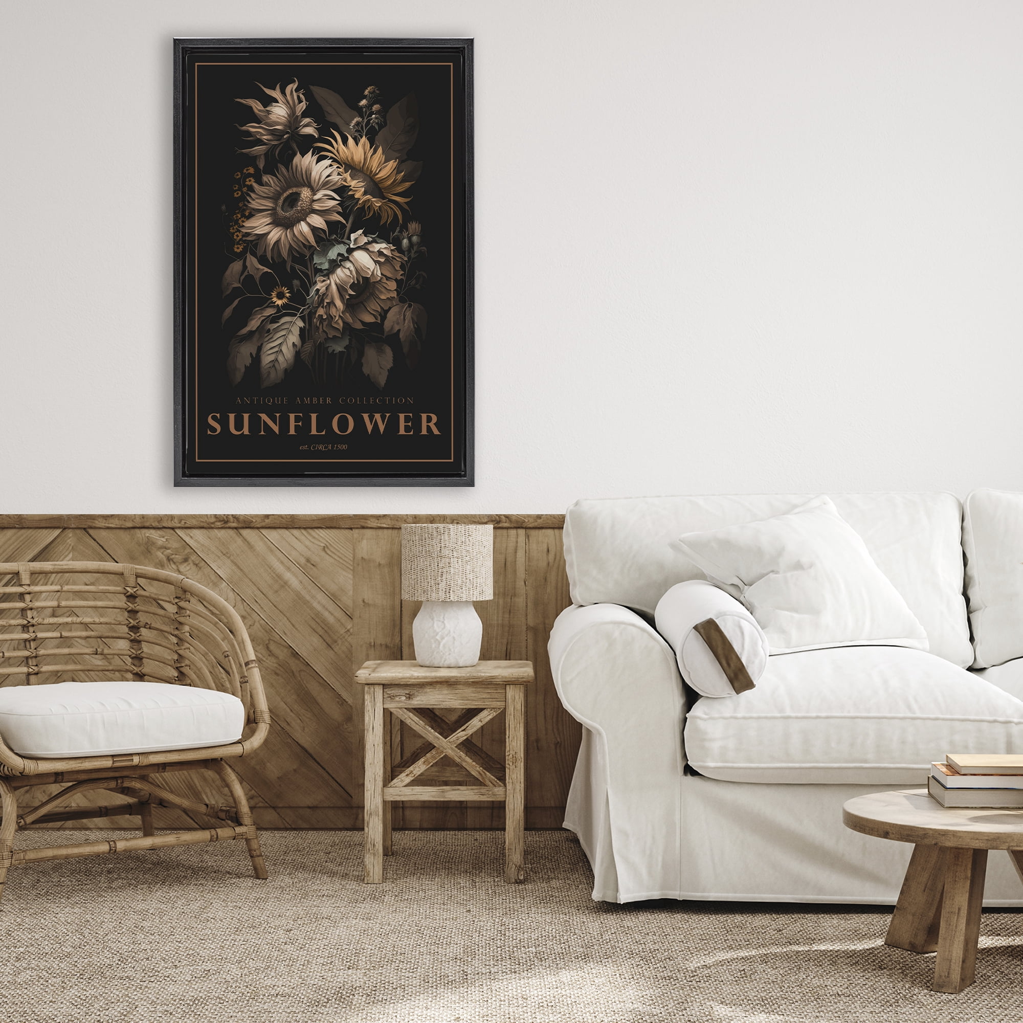 Stupell Industries Antique Sunflower Light Black Framed Floater Canvas Wall Art, design by Chris Giampietro