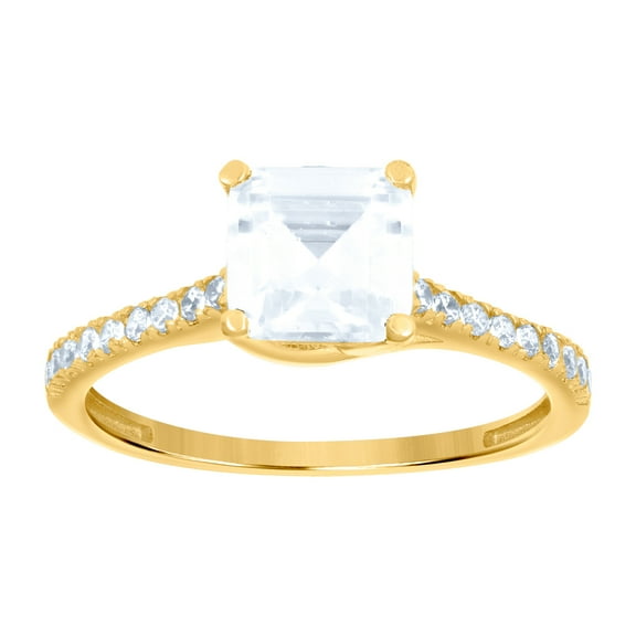 10k Yellow Gold Womens Cushion-cut Round Cubic Zirconia Engagement Ring 6.7mm Long Engagement Ring for Women