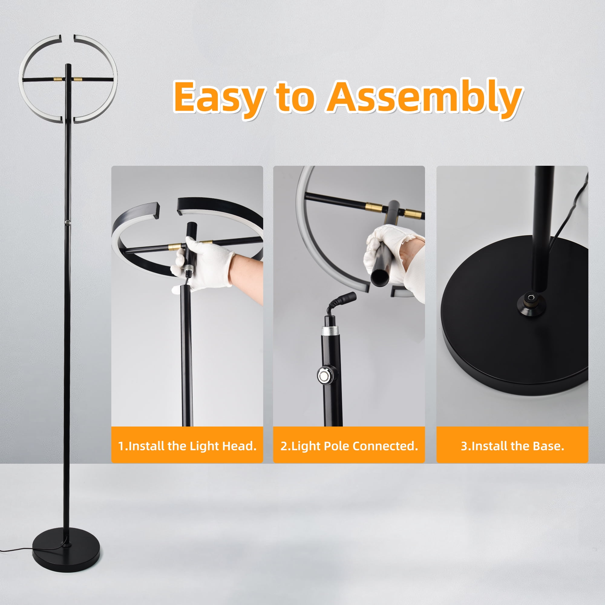 Hlite LED Floor Lamp,Rotatable Standing Lamp with Touch Control, 30W Modern Floor Reading Light,Dimmable Corner Uplighter for Living Room Bedroom Office,Black