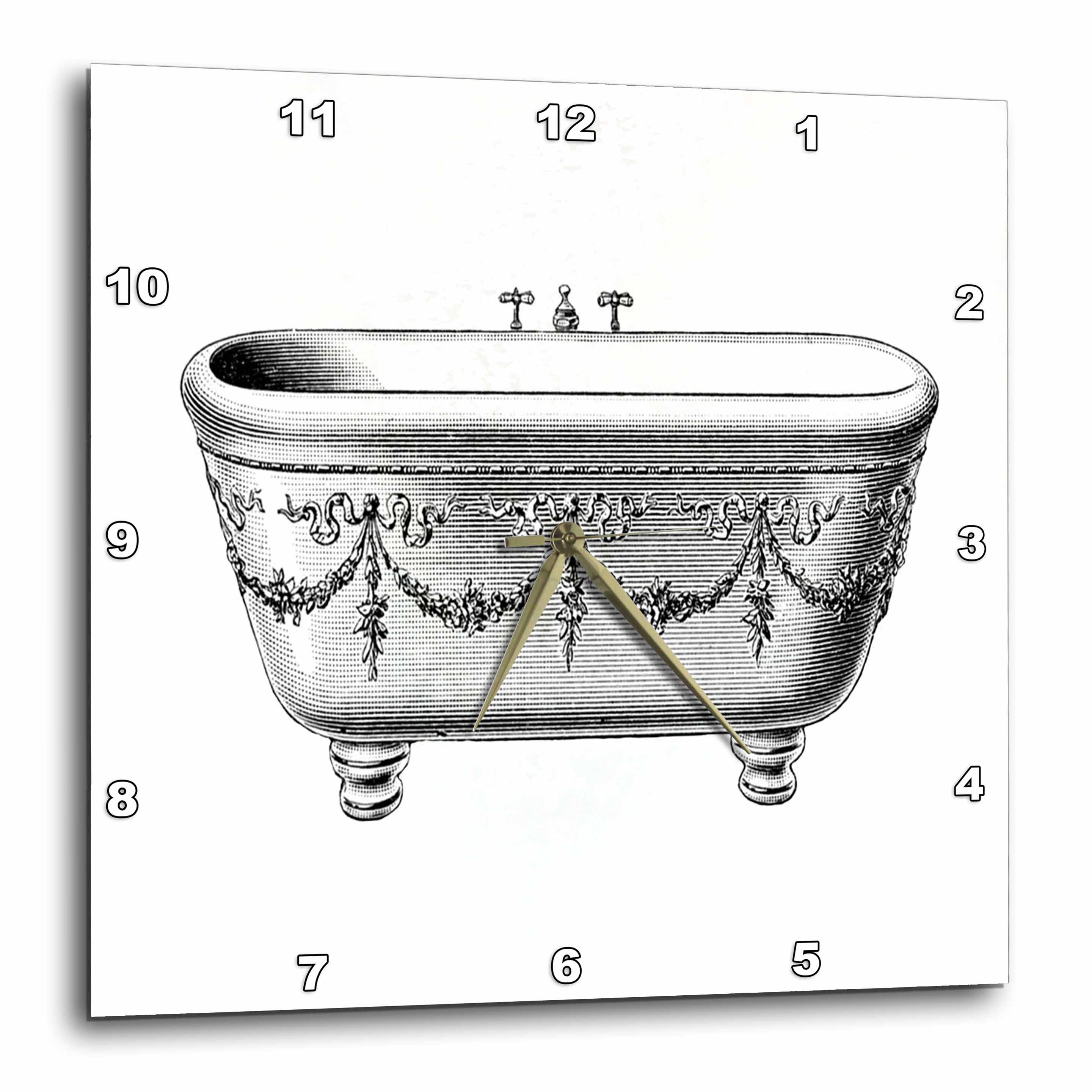 3dRose Decorative Vintage Bathtub Wall Clock, 10 by 10inch