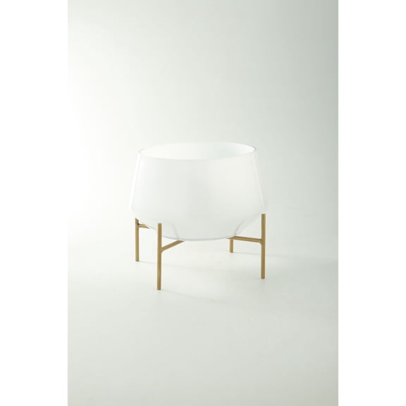 CC Home Furnishings 9" White and Gold Round Transparent Hand Blown Glass Vase with Stand