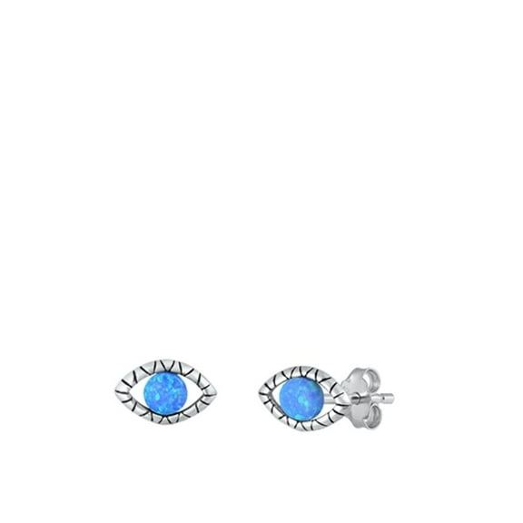 Sterling Silver Blue Simulated Opal Eye Chic Earrings 925 New Jewelry Female Unisex