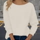 thumbnail image 5 of Suéter de cuello redondo para mujer, color liso, suelto, cuello redondo, manga larga, túnica, blusa para mujer, 5 of 8