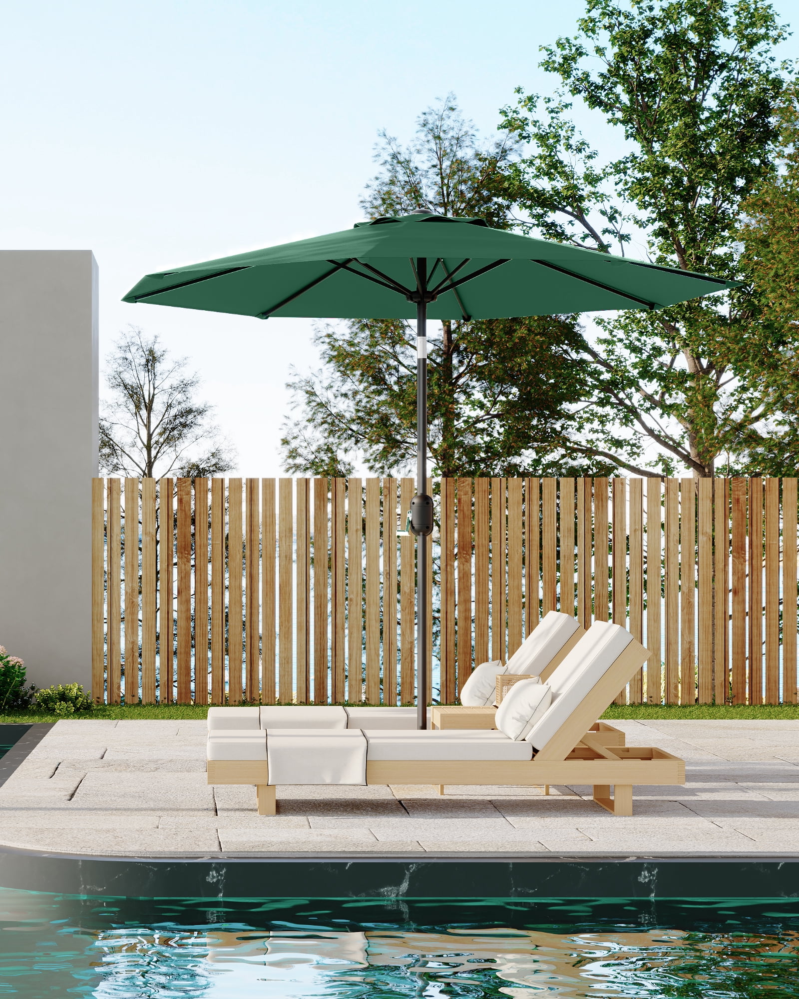 9FT Outdoor Patio Umbrella with Push Button Tilt and Crank, Market Umbrella 8 Sturdy Ribs UV Protection Waterproof Heavy-Duty Pool Umbrella for Deck, Backyard,Garden
