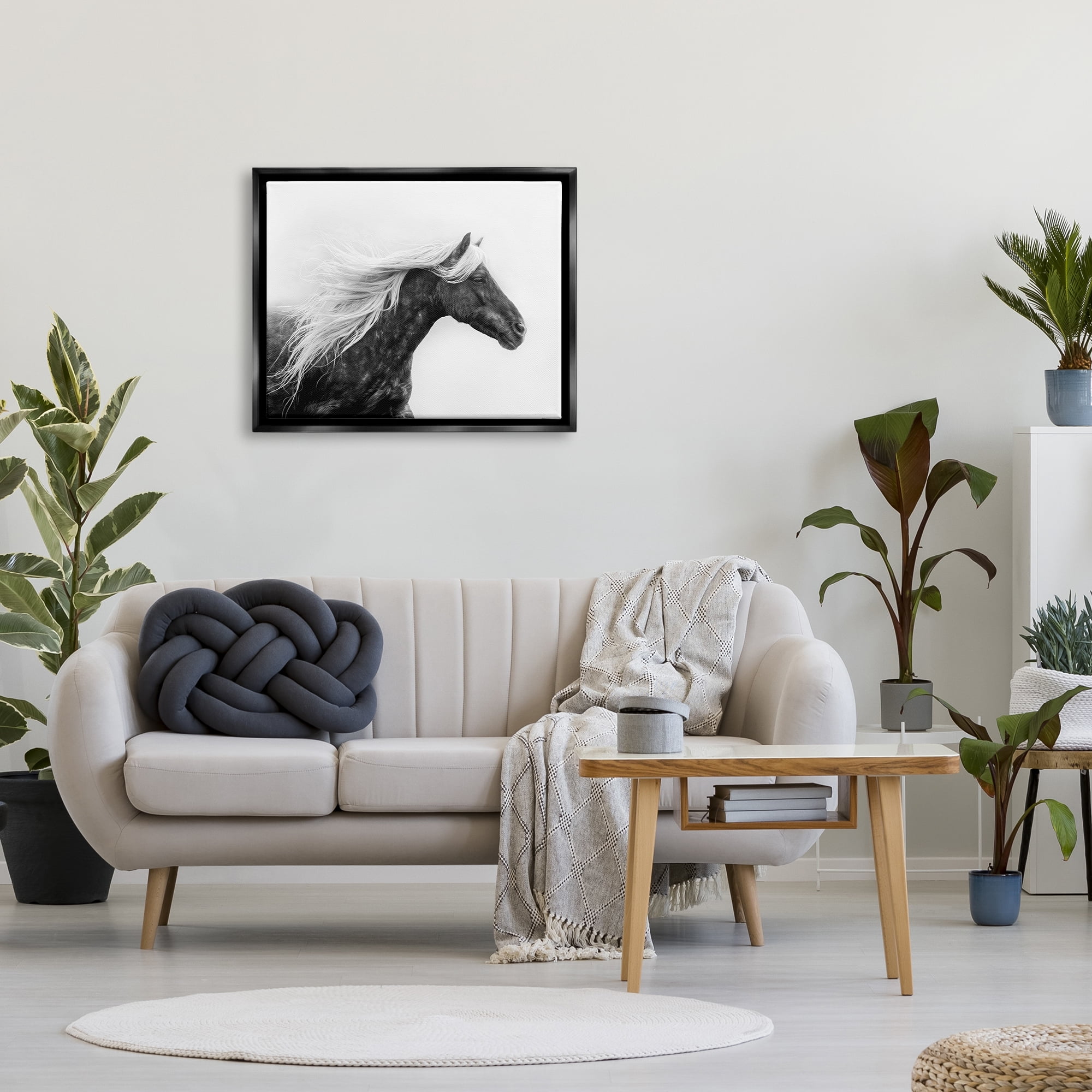 Stupell Industries Horse with White Mane Animals & Insects Photography Black Floater Framed Canvas Art Print Wall Art, 31 x 25