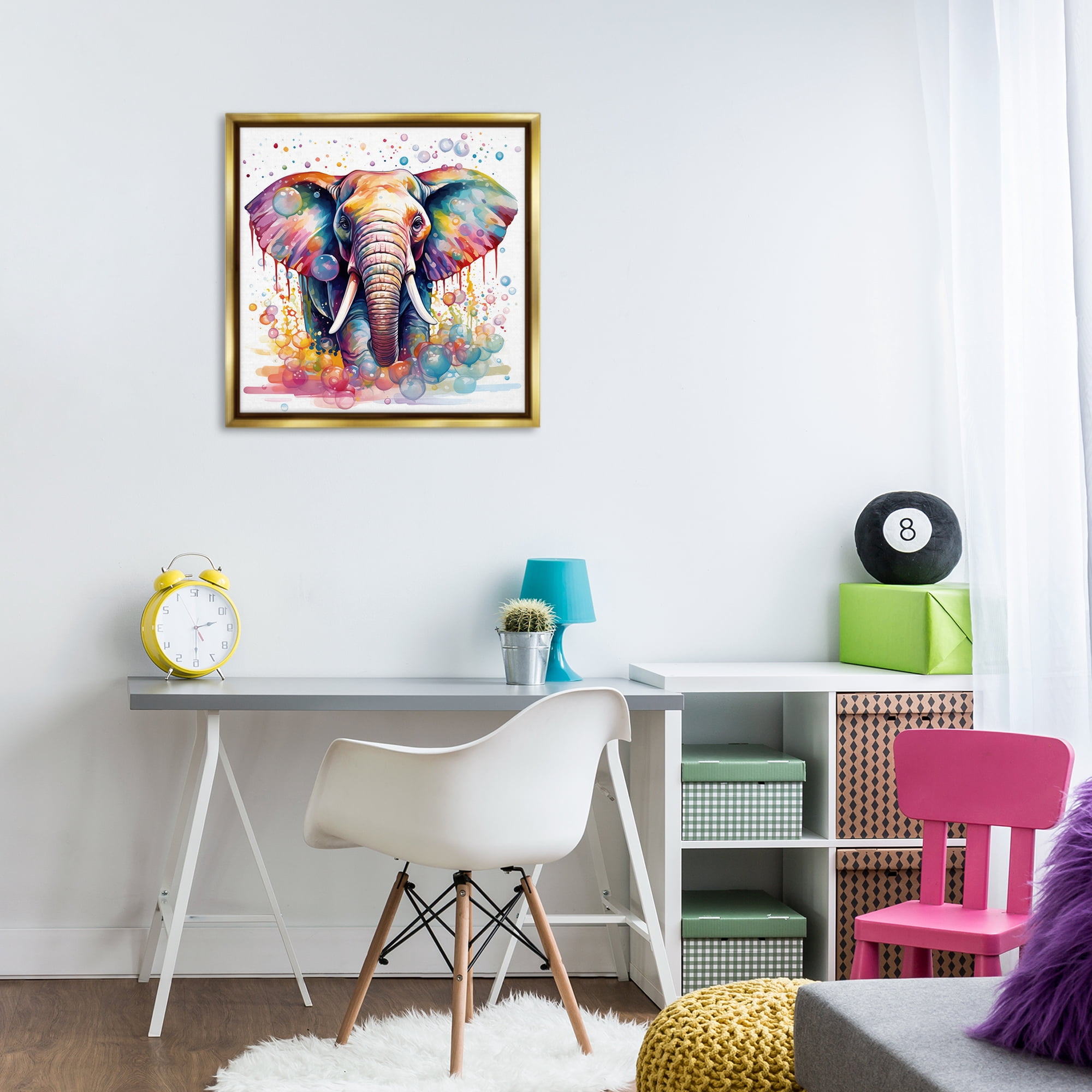 Stupell Industries Bubble Pattern Elephant Bath & Laundry Painting Gold Floater Framed Canvas Art Print Wall Art, 25 x 25