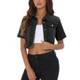 thumbnail image 1 of Veste en Denim Décontractée pour Femmes Manches Courtes Courte Veste en Jean en Denim L Noir, 1 of 7