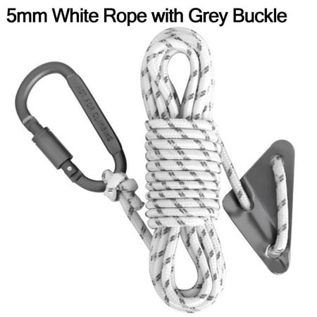 

5mm 5m Multi-function with Buckle Wind Rope Tent Fixed Rope Lanyard Ropes Survival Paracord Reflective Camping Rope WHITE GREY BUCKLE