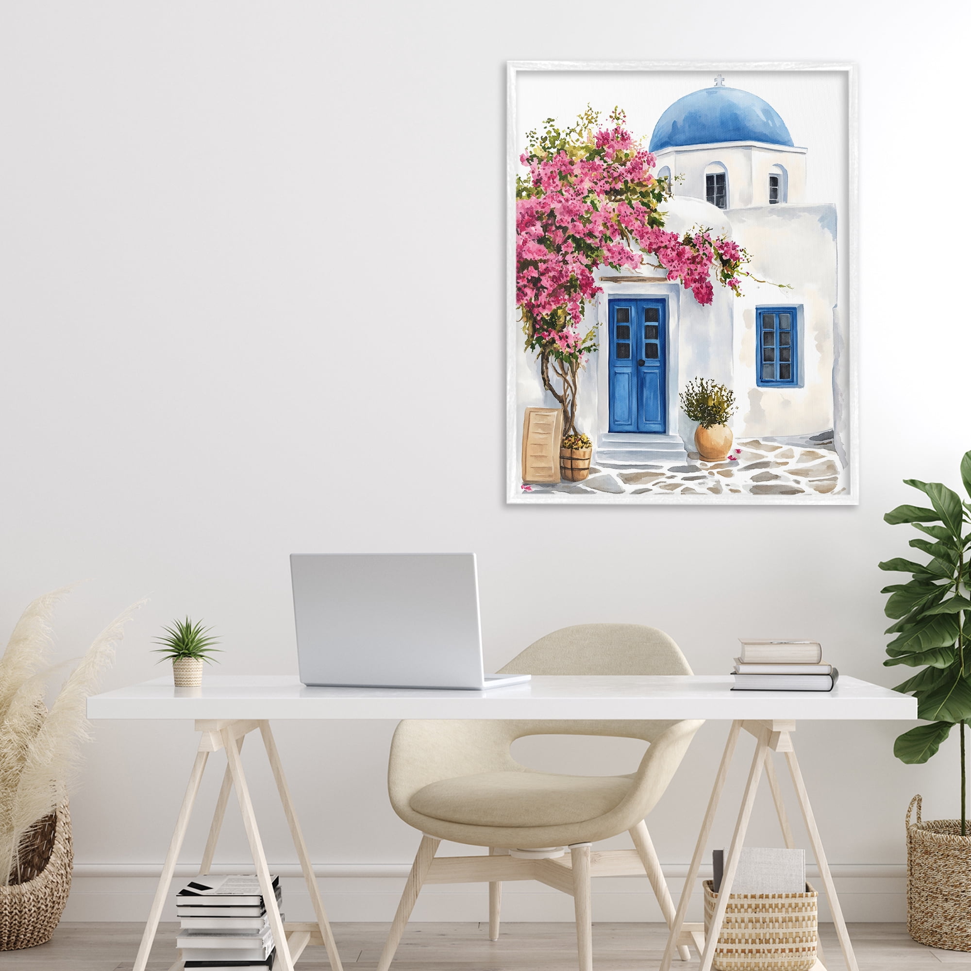 Stupell Industries Santorini House with Bougainvillea White Framed Giclee Art, design by LSR Design Studio
