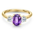 thumbnail image 3 of Gem Stone King 10K Yellow Gold Purple Amethyst and White Topaz Engagement Ring for Women | 1.86 Cttw | Oval Checkerboard 8X6MM | Gemstone February Birthstone | Size 5, 3 of 6