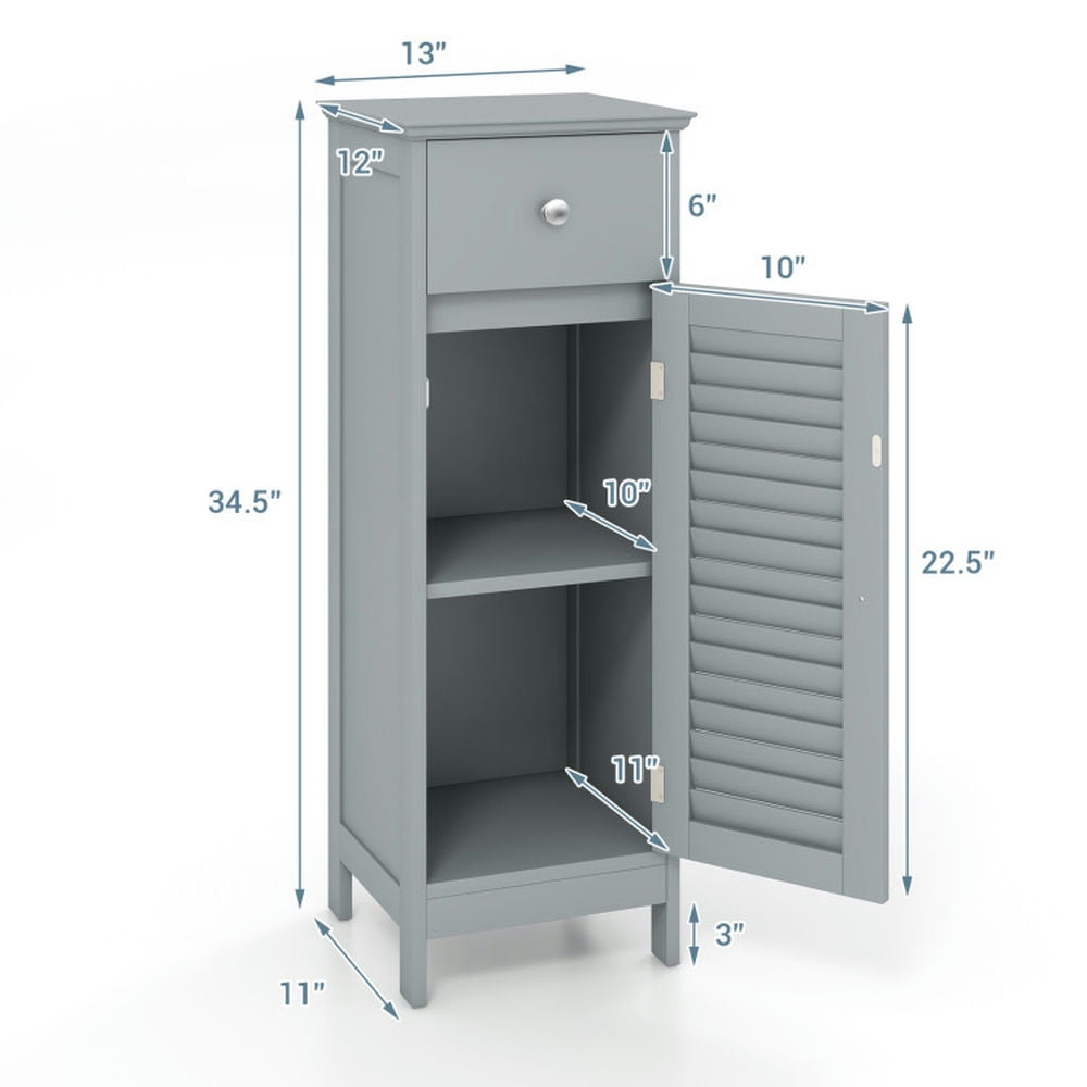 Finihen Bathroom Storage Cabinet, Bathroom Floor Cabinet, Woodern Bathroom Floor Storage Cabinet with Drawer and Shutter Door, for Bathroom, Living Room, Bedroom, Kitchen, Gray