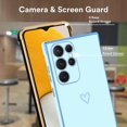 thumbnail image 3 of Compatible with Samsung Galaxy S22 Ultra Case for Women Cute Luxury Gold Heart Pattern Design Full Camera Protection & Soft TPU Shockproof Protective Plating Edge Phone Case,Light Blue, 3 of 12